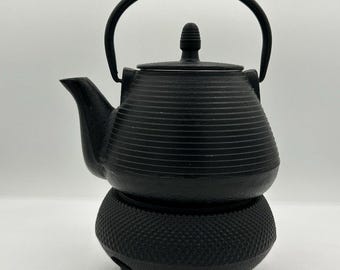 Japanese Tetsubin Black Cast Iron 24oz Teapot & Warmer 5pc Set Textured Finish
