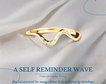 Bague vague « A Self Reminder », vous avez survécu à trop de tempêtes, bague inspirante, bague vague minimaliste, cadeau pour elle, cadeau de fête des mères