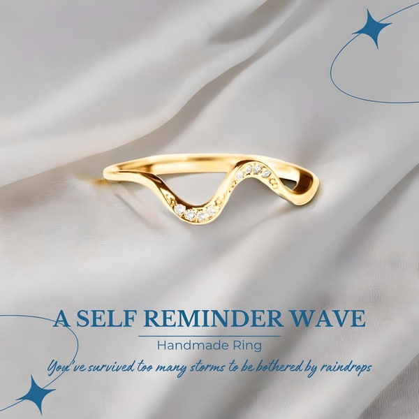 Wave 'A Self Reminder' Ring, You’ve Survived Too Many Storms, Inspirational Ring,Minimalist Wave Ring, Gift for her, Mothers Day Gift