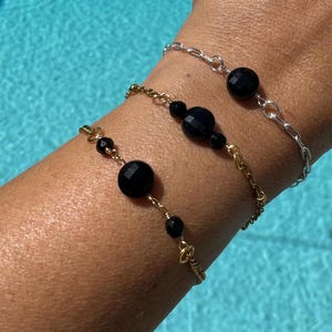 Black Onyx connectors permanent jewelry connector bracelet charm gold filled connector sterling silver connector