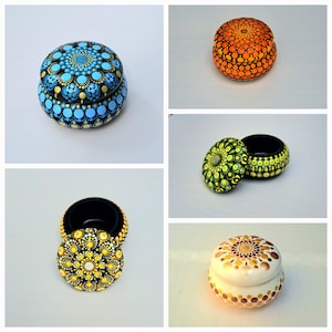 Portacandele Mandala con coperchio - pietra - latta - barattolo - vaso - coperchio - cemento - portacandele - unico - vernice acrilica - gioielli - regalo