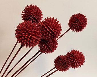 7 Adorable Billy Button Balls in Red - Artificial flowers, fake flowers, billy button stems - 0448