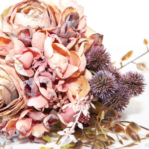 Khaki Pink Rose Hydrangea Vintage Inspired Shabby Chic Mixed Bouquet Artificial Flowers, Dry Look Roses, Dried Hydrangea - ITEM Grab Bag