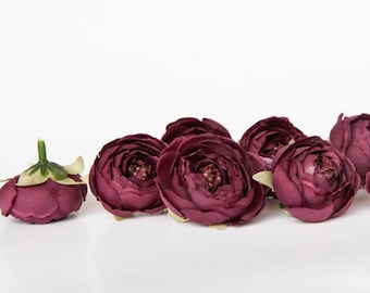 10 Small Ranunculus in Burgundy Wine - silk artificial flower - ITEM 1180