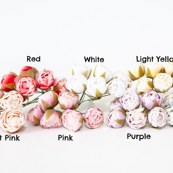 12 Mini Felt Rose Flowers on Wire Stems  - CHOOSE COLOR