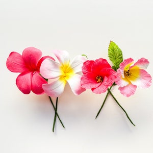 3 fiori di carta tropicali di ibisco o frangipane in tonalità di rosa e bianco - SCEGLI TIPO - Fiori di carta tropicali - Fiori hawaiani