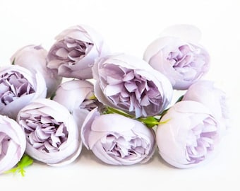 12 Mini Peonies in Light Lavender Purple - Silk Artificial Flowers - ITEM 1505