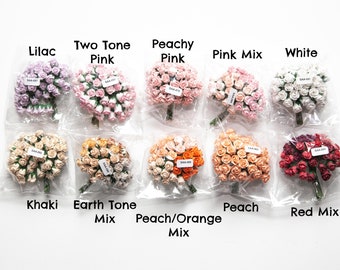 40 Tiny Hip Rosebud Paper Flowers - CHOOSE COLOR - Tiny Rose Bouquet - Pink, Peach, Red, White ect....