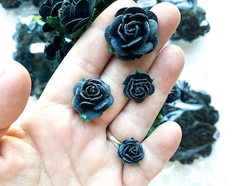 Schwarze offene Rose Maulbeerpapierblumen - CHO0SE QTY & SIZE
