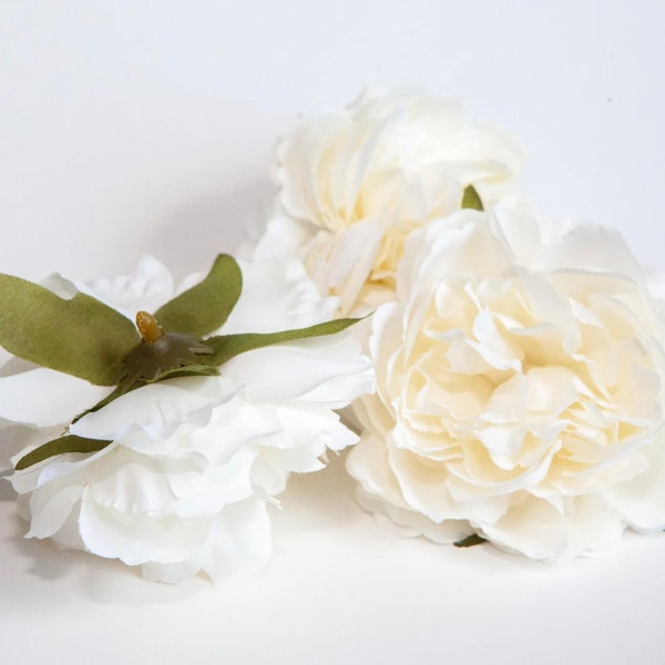 Three Small Artificial Peonies in Ivory - 3 inch size - Artificial Flowers, Faux Flowers, Fake Flowers, Peonies - ITEM 01594