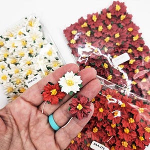 10-50 Small Holiday Poinsettia Paper Flowers: Christmas Poinsettia - Paper Poinsettia - Scrapbooking Paper Flowers, Red Poinsettia, White