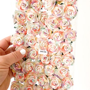 50 Small Wild Roses Mulberry Paper in Rainbow - 30mm - Rainbow Paper Flowers, Paper Roses, Mulberry Roses - Rainbow Roses - ITEM 2224
