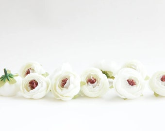 10 Small Ranunculus in White - silk artificial flower - ITEM 01200