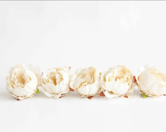 10 mini peonías en blanco marfil - Flores artificiales de seda - ARTÍCULO 1216