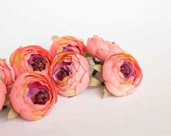 10 Small Ranunculus in Coral - artificial flower, floral, flowers, small flowers - ITEM 1172