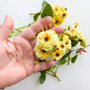 Small Pompon Roses in Yellow and Apple Green - Primroses - Small Bunches/Bouquet of Primrose Flowers - Artificial Pompon Roses, Yellow Rose