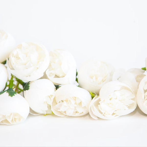 12 Mini Peonies in White - Artificial Flowers, Fake Flowers, White Peony, White Peonies, Peony Buds - ITEM 0992