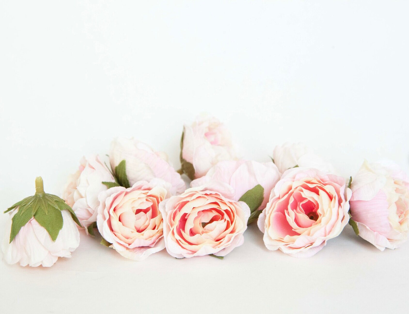 20 Mini Vintage Inspired Ruffled Roses in Pink and White - SMALL ...