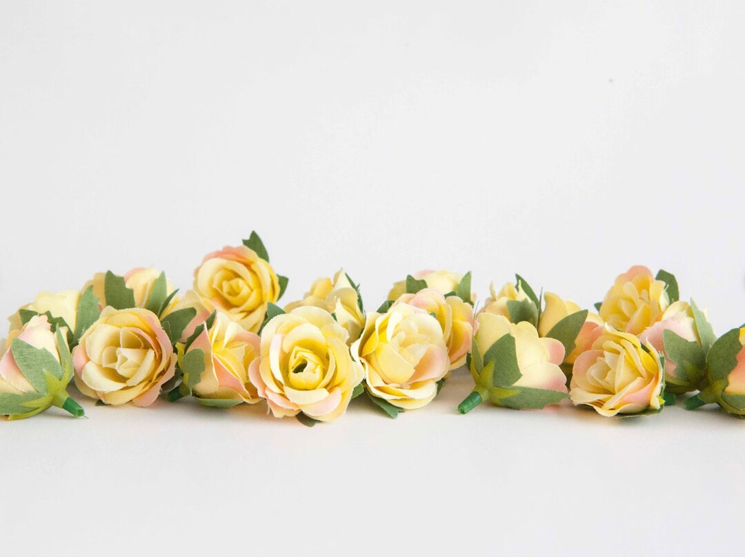 30 Mini Artificial Roses in Soft Yellow and Pink -see Description ...