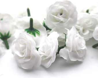 30 Mini Roses in White  - SMALL Artificial Roses  - ITEM 1124