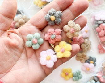 10 Mini Felt Flowers - CHOOSE COLOR - Sage, Pink, Gray, Vintage Yellow, Light Pink, Brown
