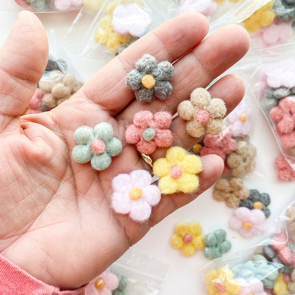 10 Mini Felt Flowers - Artificial Flowers, Felt Flowers, Mini Flowers - CHOOSE COLOR - Sage, Pink, Gray, Vintage Yellow, Light Pink, Brown