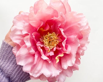 Peonía de seda grande en rosa claro de dos tonos - 6,5 pulgadas - flor artificial, cabeza de flor - TEMA 1390