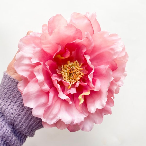 Large Silk Peony in Two Tone Light Pink - 6.5 inches - artificial flower, flower head - ITEM 0451