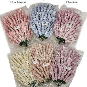 50 fiori artificiali con gambo di erica in carta di gelso - Scegli il colore - bianco, lilla, azzurro, rosa rosato bicolore, lilla bicolore
