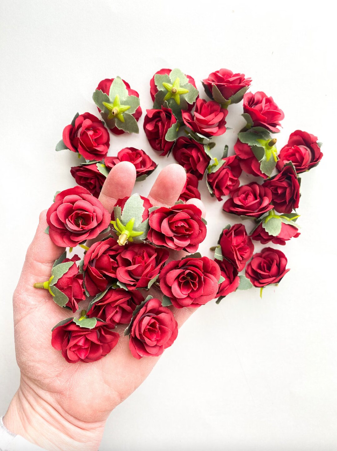 30 Mini Roses in Red - SMALL Artificial Roses, Silk Flowers, Artificial ...