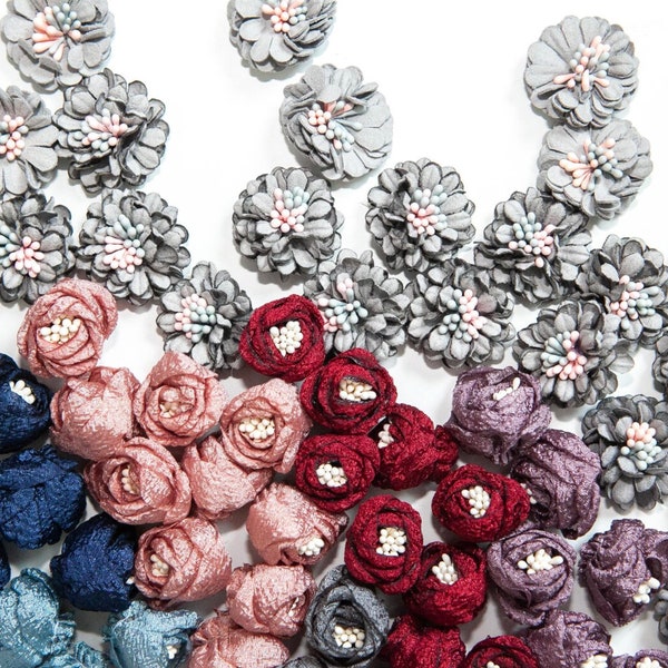 SAC À POSER #58 - 100 petites fleurs de mûrier et roses roulées en couleurs mélangées - Fleurs artificielles