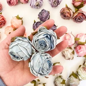 3 Dry Look Artificial Roses in Blue or Gray Tones - CHOOSE COLOR - artificial flower, small roses, Budding Roses - craft supplies