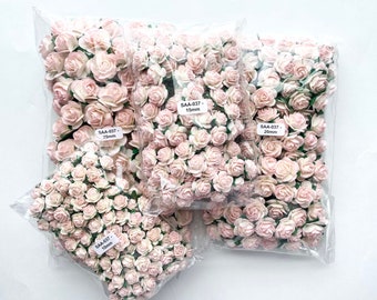 50-100 Open Rose Mulberry Paper Flowers in Pink and White -CHOOSE SIZE- Paper Roses - Light Pink Open Roses pink paper flower 10mm to 25mm
