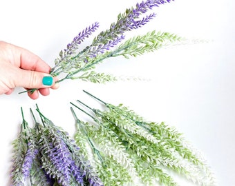 Faux Lavender - 5 Frosted Artificial Lavender Stems in Purple OR White - Artificial Flowers - Fake Lavender, Fake Plant