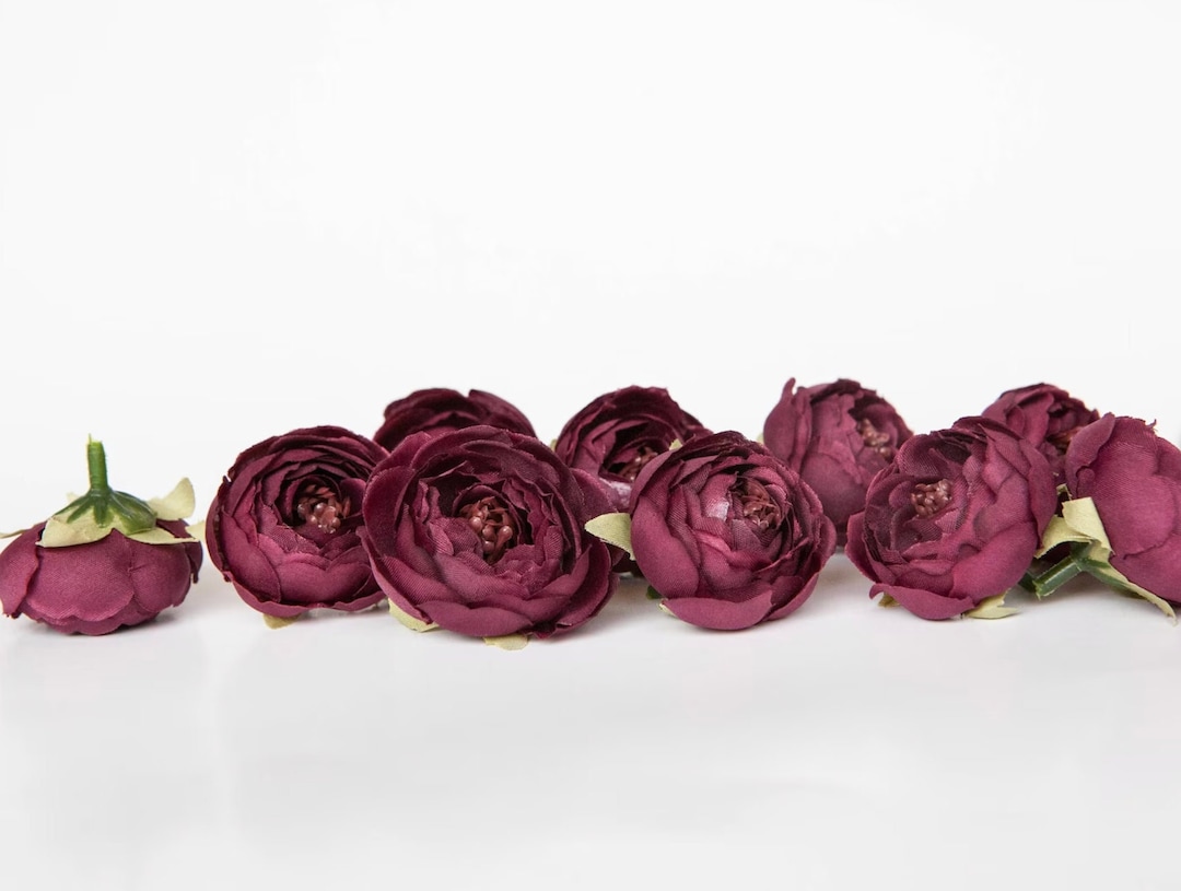 Small Ranunculus Invertirbrate 10 Small Ranunculus in Burgundy Wine - Silk Artificial Flower - ITEM ...