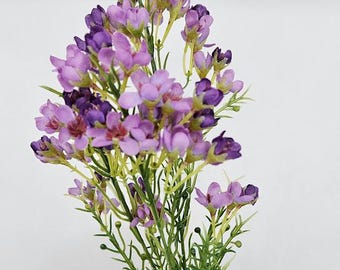 3 Stems Wax Flower Mini Flowers in Lavender Purple plus Foliage - ITEM 1141