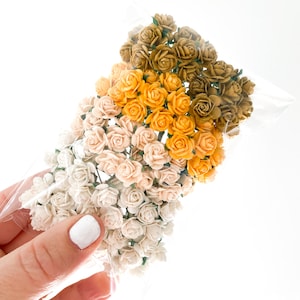 100 Open Rose Mulberry Paper Flowers in Mixed Pack - 10mm - Paper Flowers Tiny Paper Roses - Earth Tones