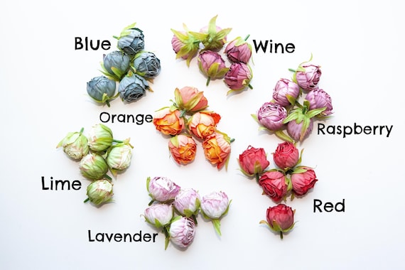 5 Dry Look Artificial Peony Buds - CHOOSE COLOR - artificial flower, small peony buds - craft supplies, Blue Peonies, Orange Peonies, Red