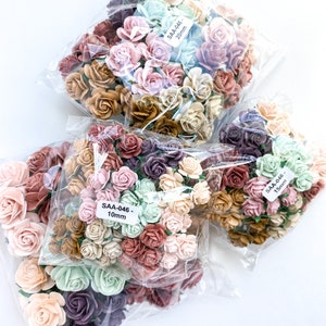 Vintage Tones 100 Open Rose Mulberry Paper Flowers - 10-25mm- CHO0SE SIZE