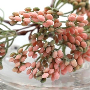 12 estambres de flores para coronas florales o arreglos florales caseros - ELIGE EL COLOR - Tallos de bayas Light Pink/Green