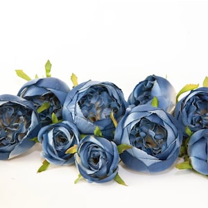 Set of 9 Small to Large Cabbage Roses in Blue and Cream - Artificial Flowers -read description- ITEM 1357