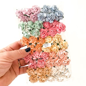 50 kleine Cottage Rose Maulbeerpapierblumen in Frühlingsmix - 25 mm - Papierrosen - Pastell Cottage Roses, Frühlingspapierrosen - ARTIKEL 2250