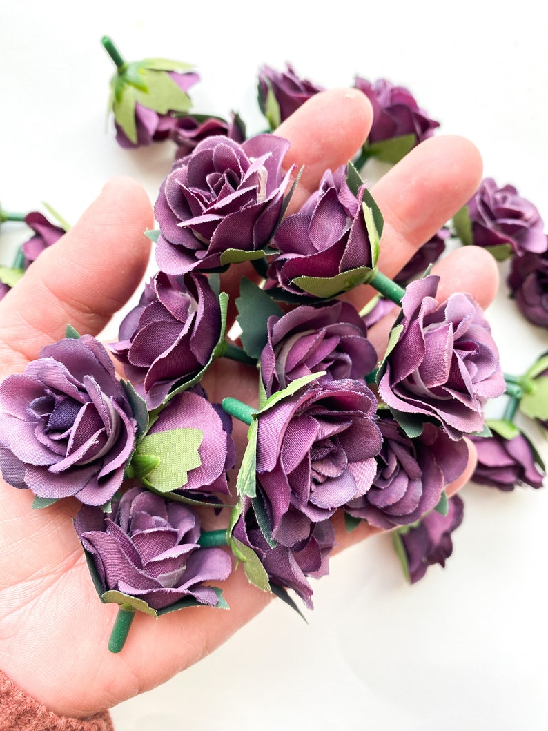 30 Mini Roses in Purple - SMALL Artificial Roses -see Description- ITEM ...