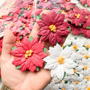 5-25 Large Holiday Poinsettia Paper Flowers: Christmas Poinsettia -Paper Poinsettia -Scrapbooking Paper Flowers -Holiday Flowers, Red, White