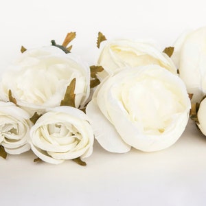 Set of 9 Small to Large Cabbage Roses in Ivory White - Silk Artificial Flowers -read description- ITEM 1364