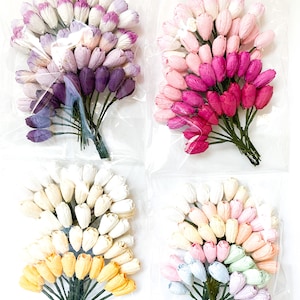 50 piccoli fiori di carta di gelso a forma di tulipano in tonalità di colori misti su steli di filo metallico - Scegli COLOR MiX - Fiori di carta - Piccoli tulipani di carta