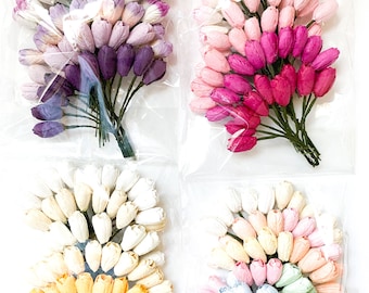 50 kleine Tulpen Maulbeerpapierblumen in gemischten Farbtönen auf Drahtstielen - Wählen Sie COLOR MiX - Papierblumen - kleine Papiertulpen