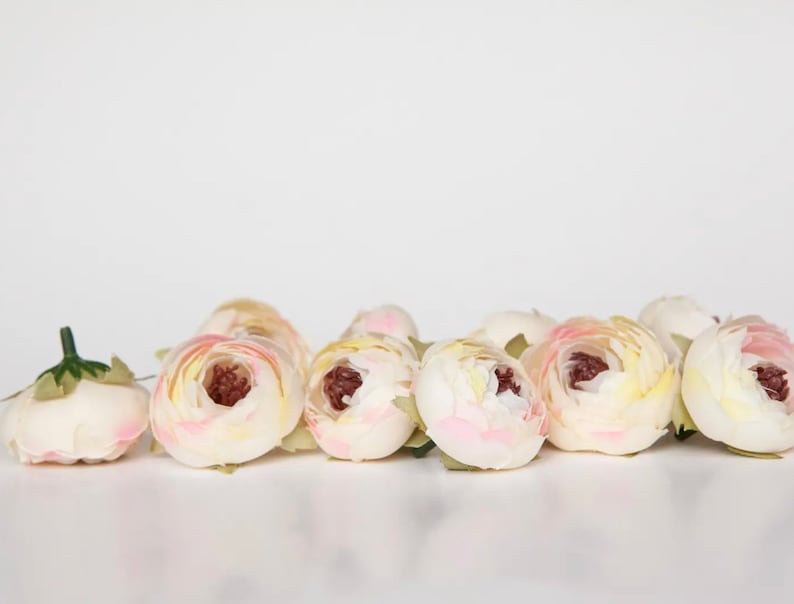 Small Ranunculus Invertirbrate 10 Small Ranunculus in Ivory and Pink - Silk Artificial Flower - ITEM ...