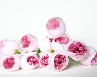 12 Mini-Pfingstrosen in zweifarbigem Rosa – Künstliche Blumen, Kunstblumen, rosa Pfingstrose, hellrosa Pfingstrosen, Pfingstrosenknospen – ARTIKEL 01659