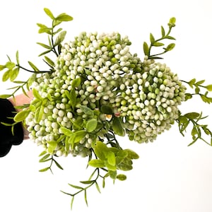 3 Light Green and White Berry Stems - Artificial Berries, Berry Stems - White Berries, Light Green Berry stems - ITEM 1345